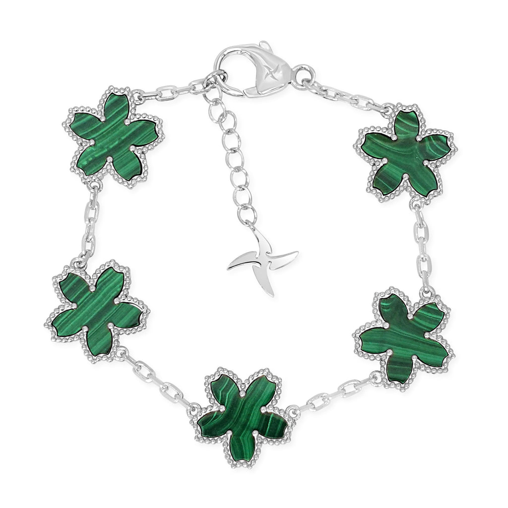 Malachite Sakura Motif Bracelet [.925 Sterling Silver]