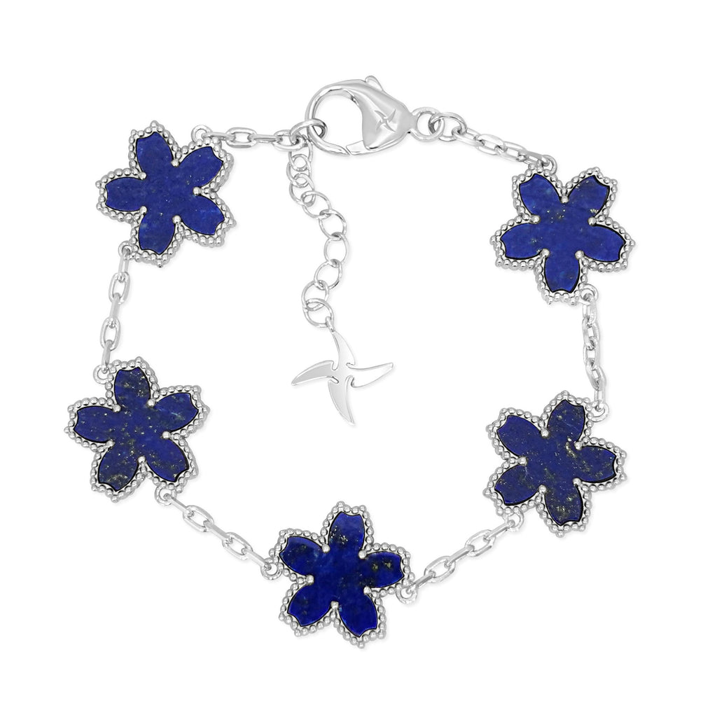 Lapis Lazuli Sakura Motif Bracelet [.925 Sterling Silver]