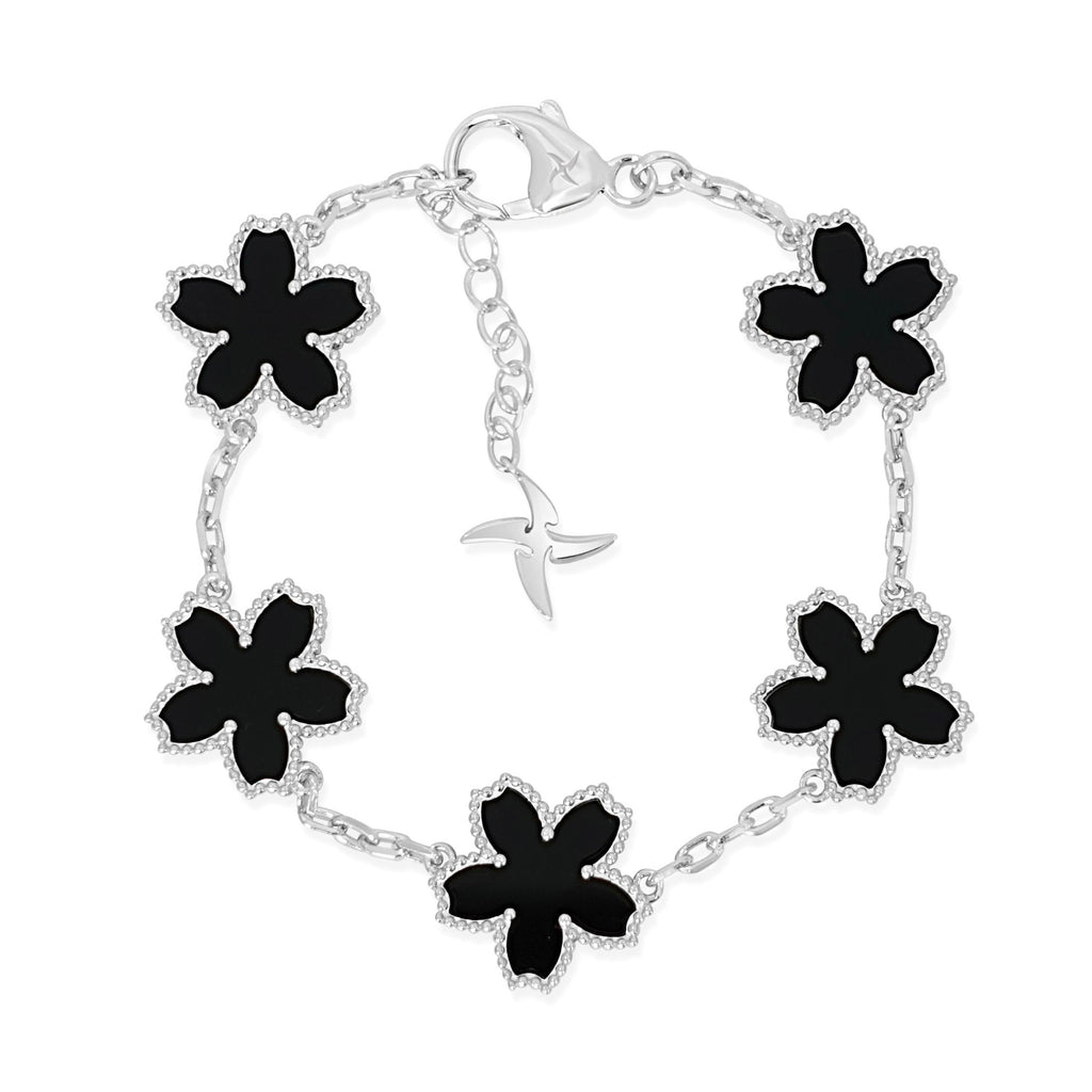 Black Onyx Sakura Motif Bracelet [.925 Sterling Silver]