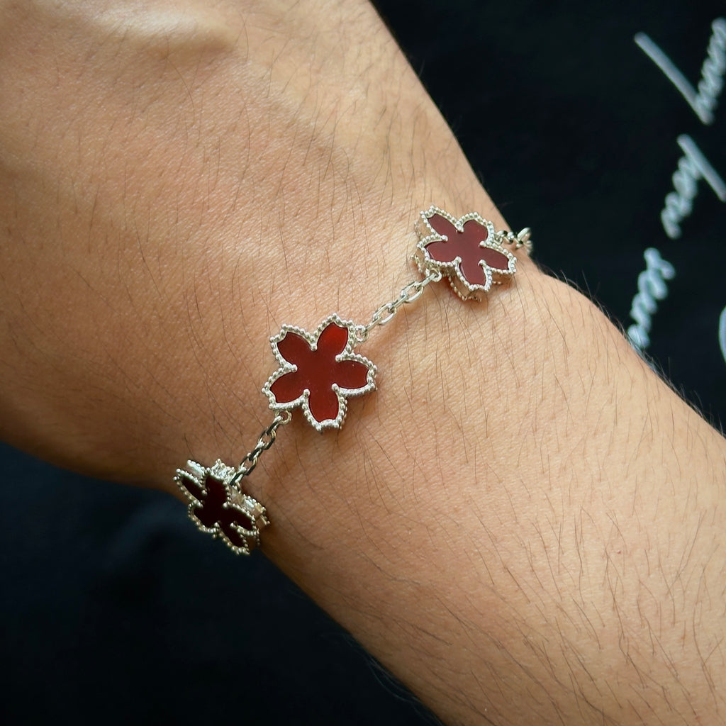 Sakura 5 Motif Bracelet (Red Onyx)