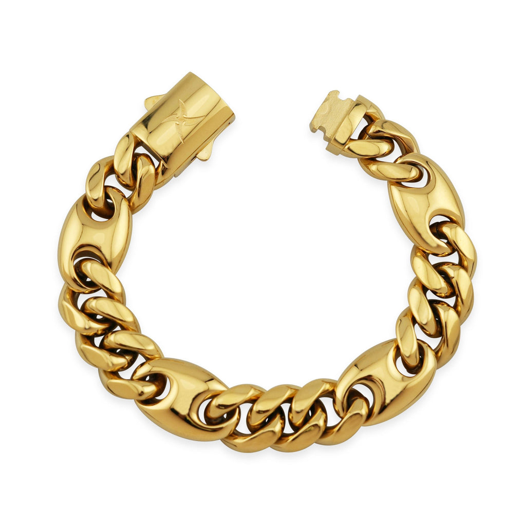 12mm Mariner Cuban Hybrid Link Bracelet (18K Yellow Gold/Stainless Steel)