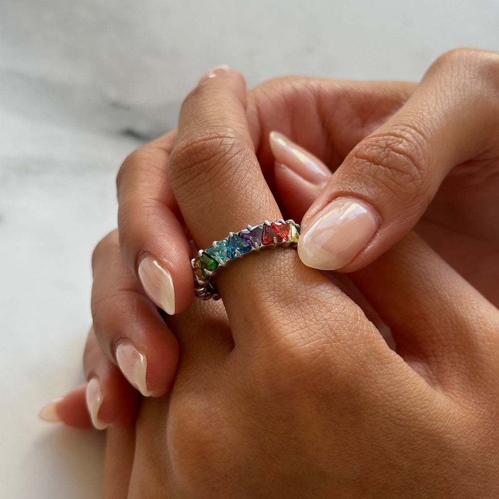 5mm Rainbow Triangular Eternity Ring (Stainless Steel)