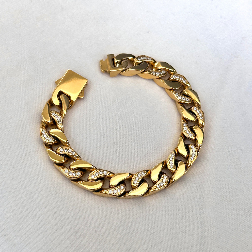 1of1 Bracelet Drop: 12mm Alternating Cuban Bracelet 8.5" (18K Yellow Gold/Stainless Steel)