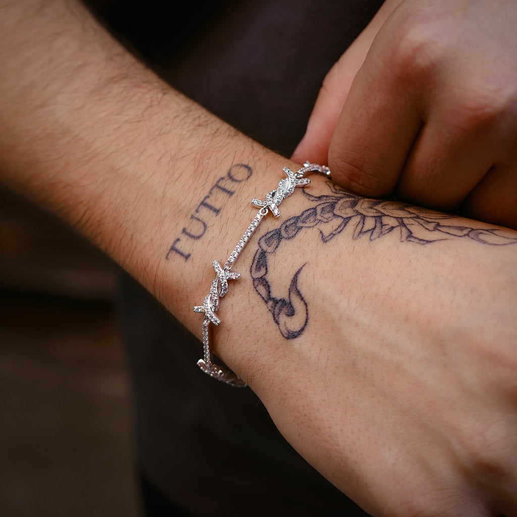 Iced Barbed Wire Bracelet (.925 Sterling Silver)