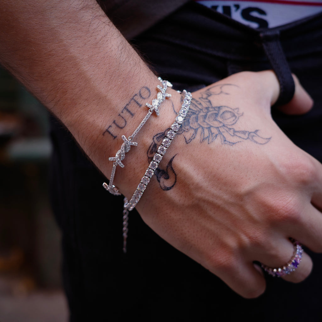 Iced Barbed Wire Bracelet (.925 Sterling Silver)