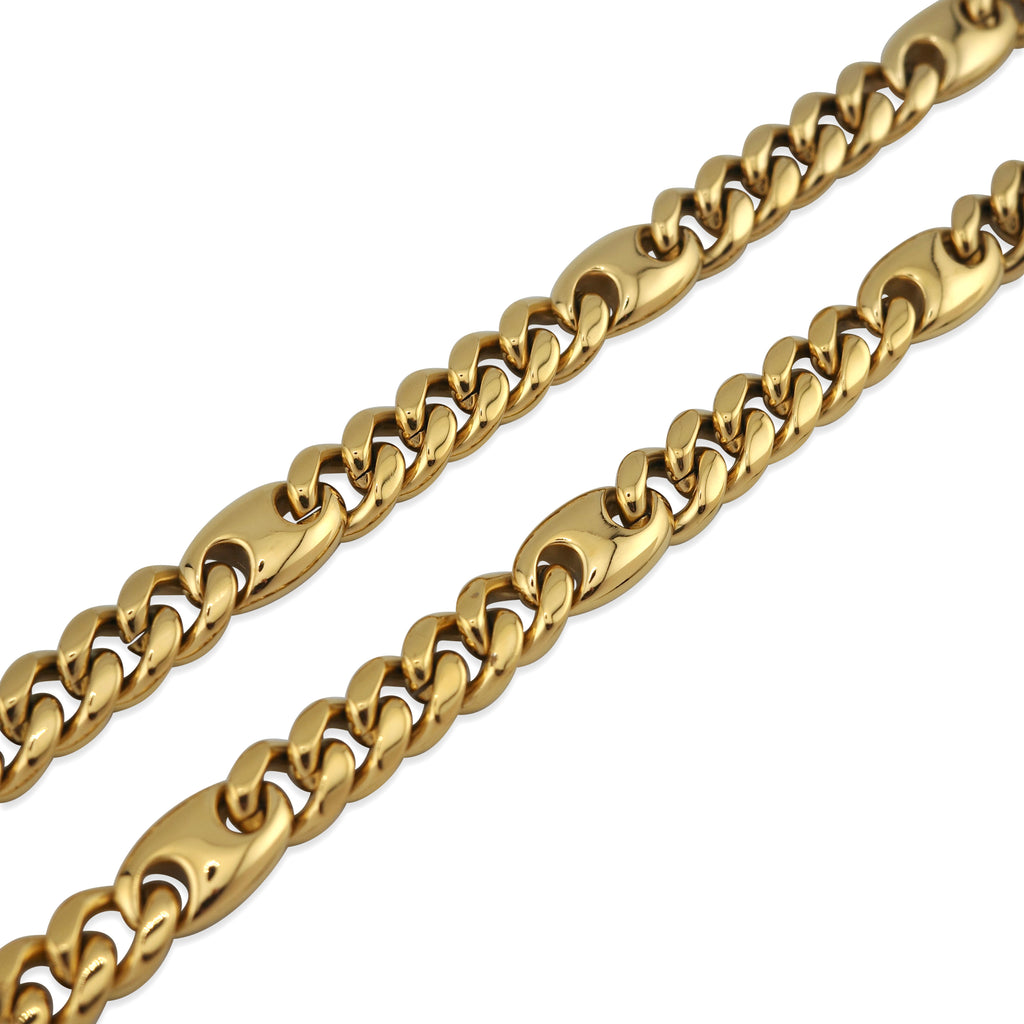 8mm Mariner Cuban Hybrid Link Necklace (18K Yellow Gold/Stainless Steel)