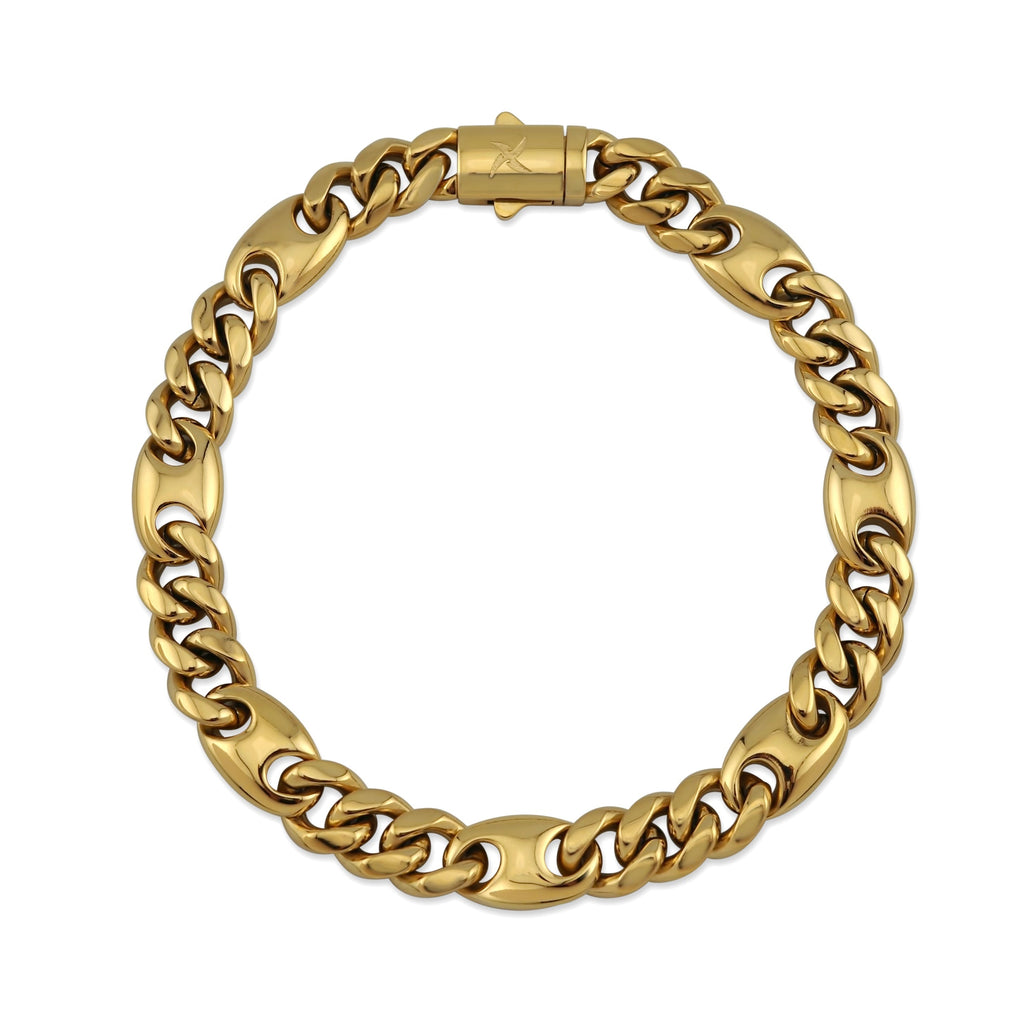 8mm Mariner Cuban Hybrid Link Bracelet (18K Yellow Gold/Stainless Steel)