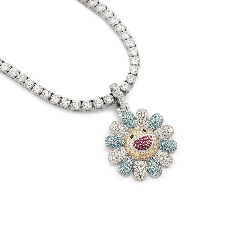 Blue TM Flower Pendant (.925 Sterling Silver)
