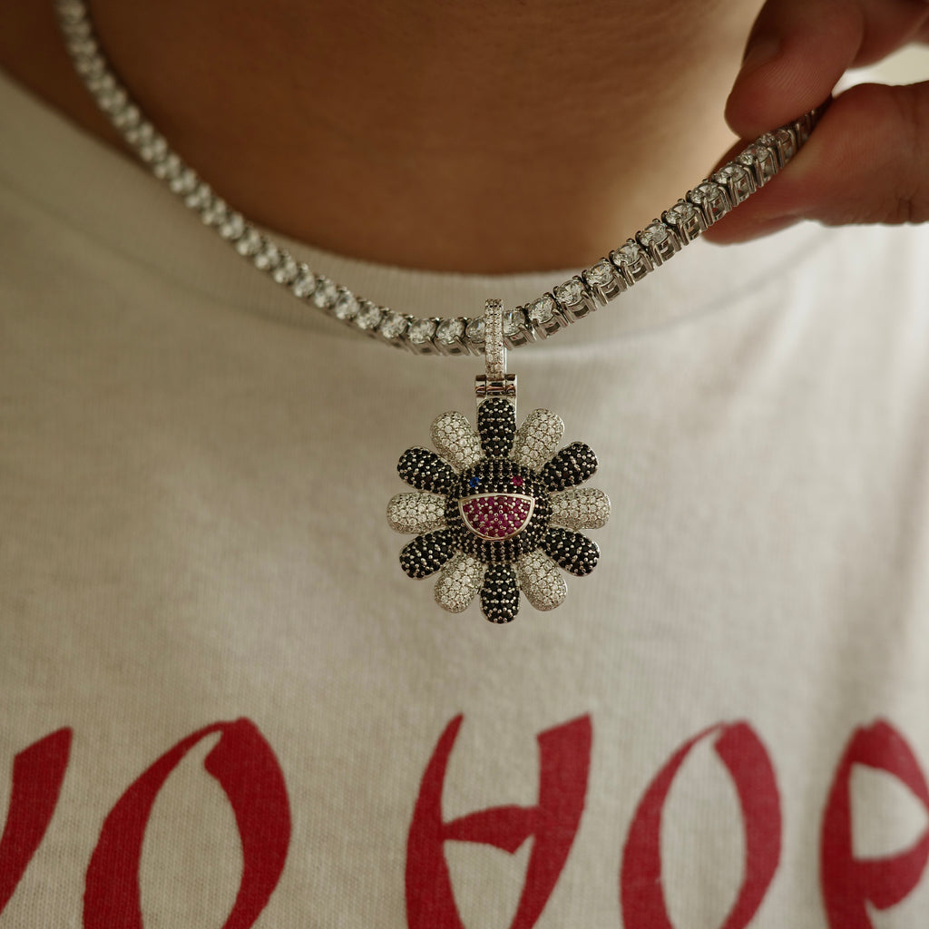 Black TM Flower Pendant (.925 Sterling Silver)