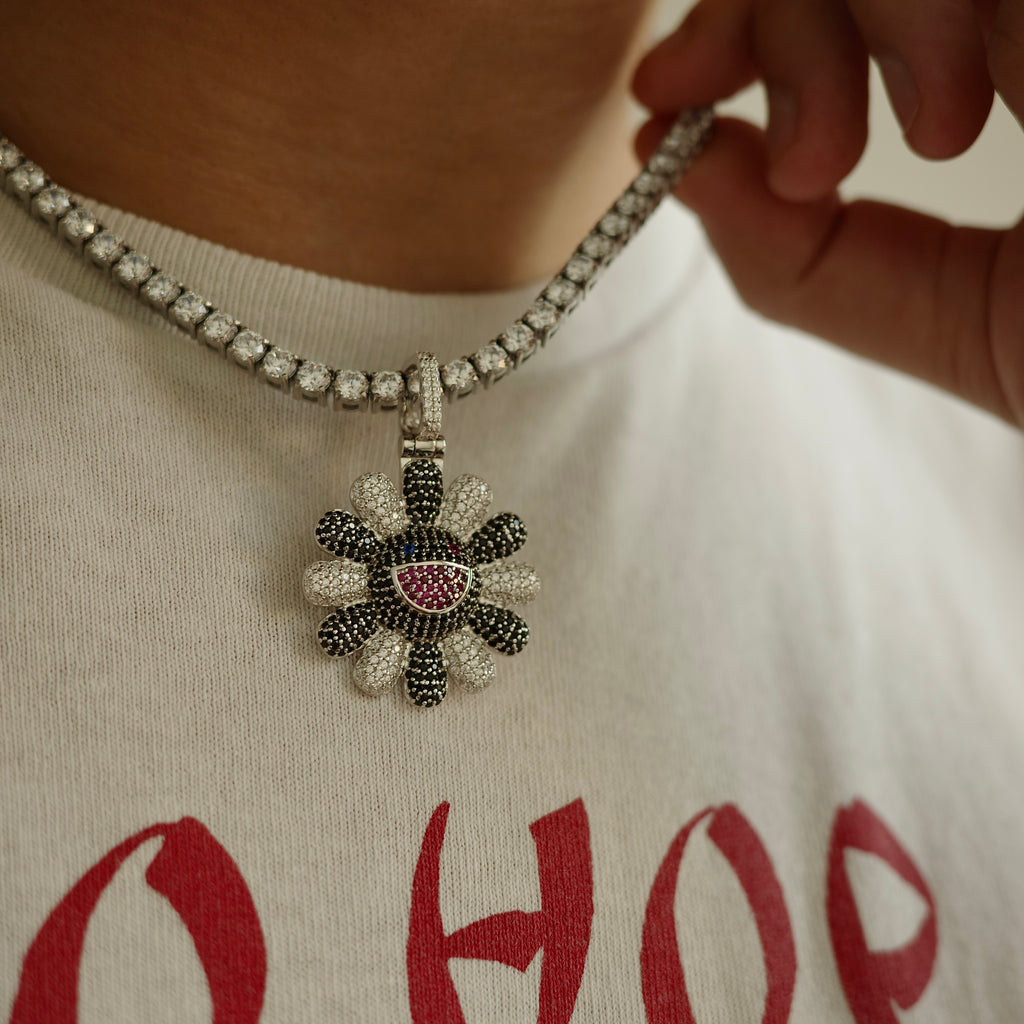 Black TM Flower Pendant (.925 Sterling Silver)