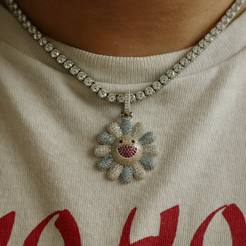 Blue TM Flower Pendant (.925 Sterling Silver)