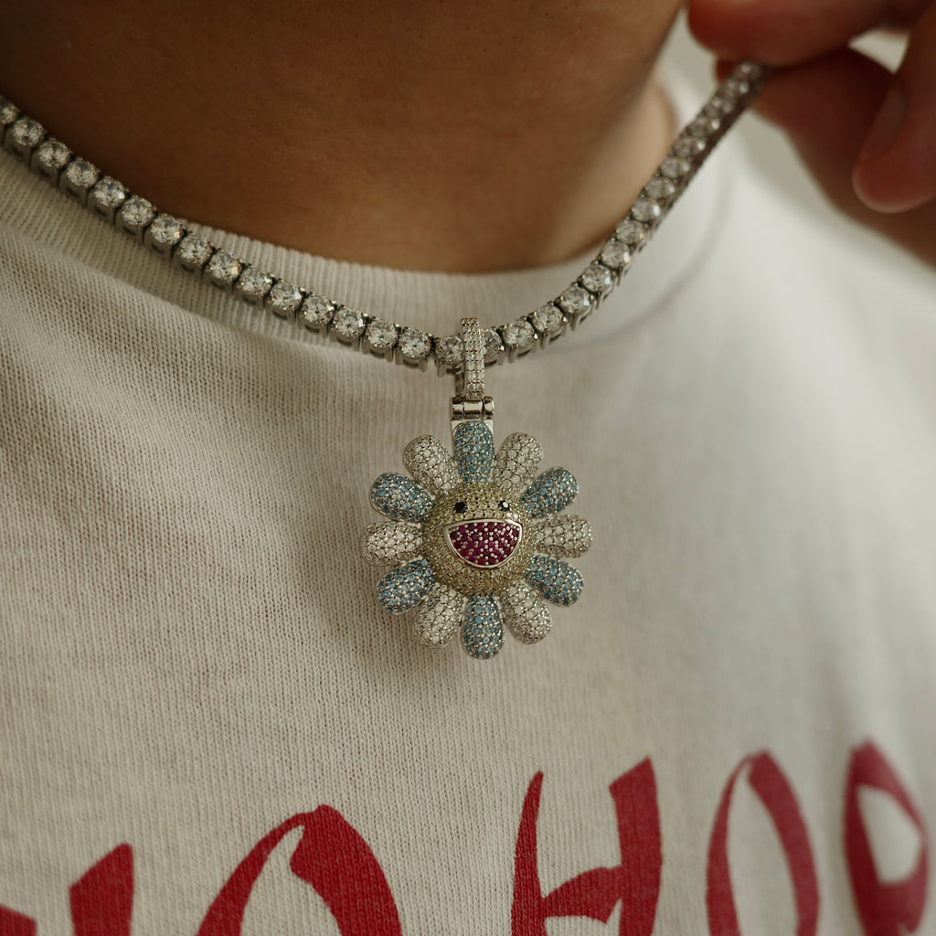 Blue TM Flower Pendant (.925 Sterling Silver)