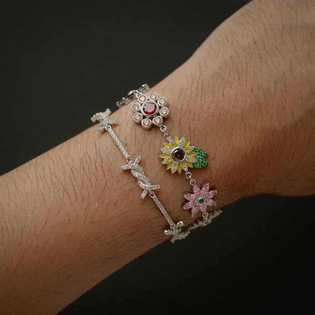 Iced Barbed Wire Bracelet (.925 Sterling Silver)