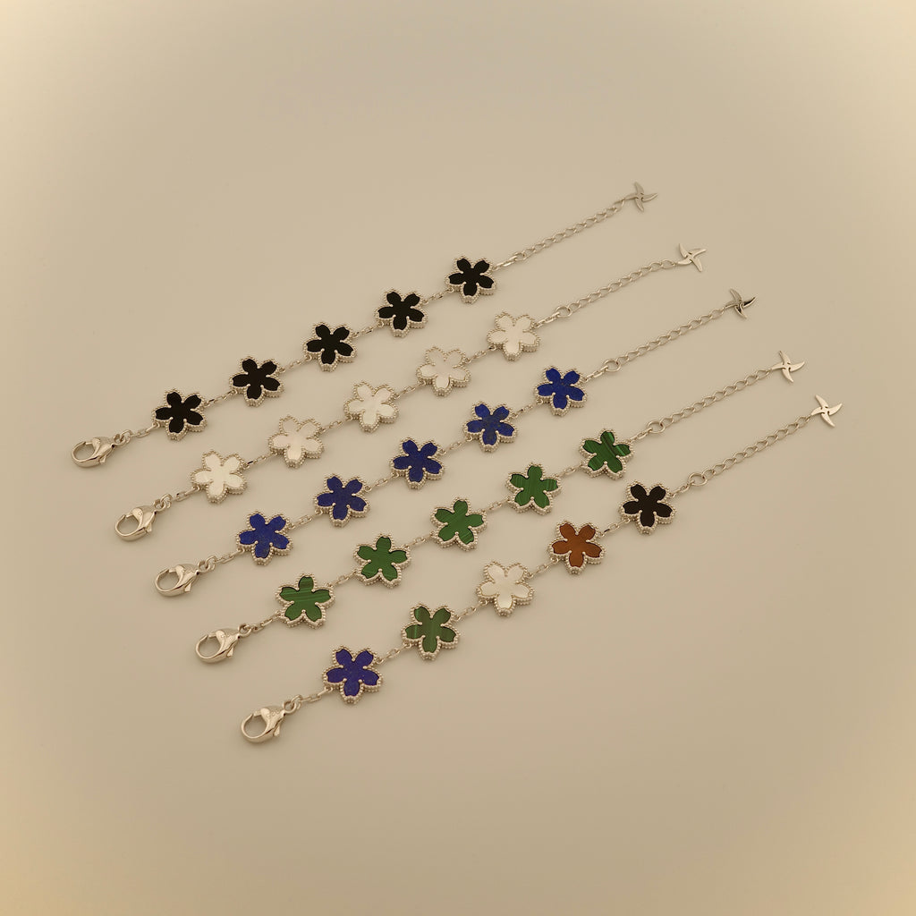 Multistone Sakura Motif Bracelet [.925 Sterling Silver]