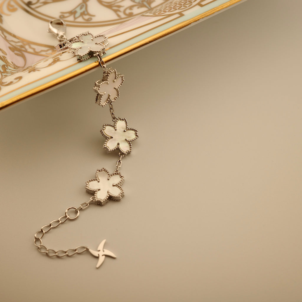 Mother of Pearl Sakura Motif Bracelet [.925 Sterling Silver]