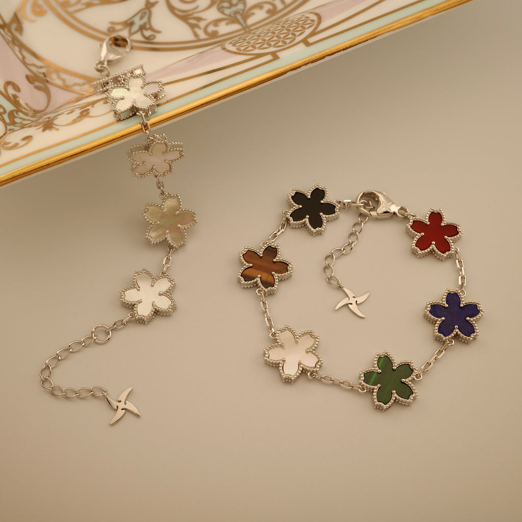 Multistone Sakura Motif Bracelet [.925 Sterling Silver]