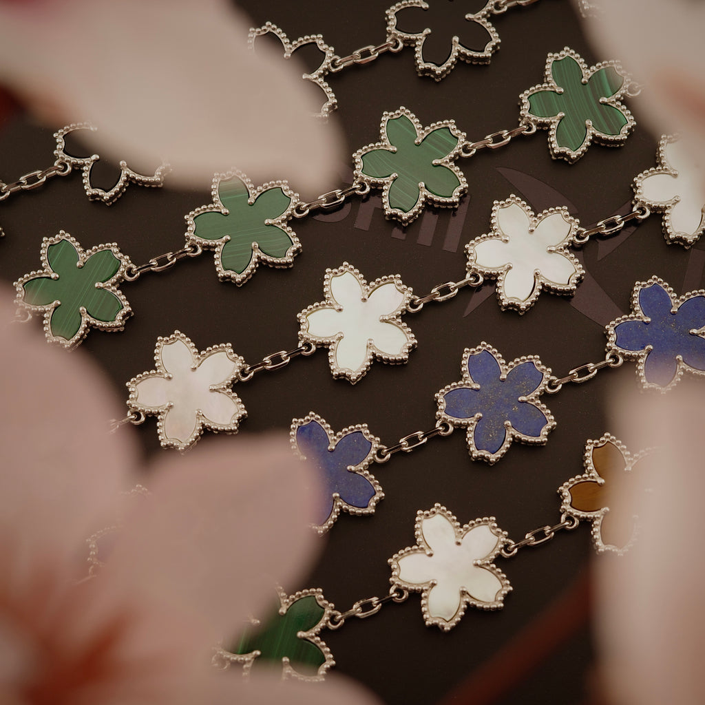 Multistone Sakura Motif Bracelet [.925 Sterling Silver]