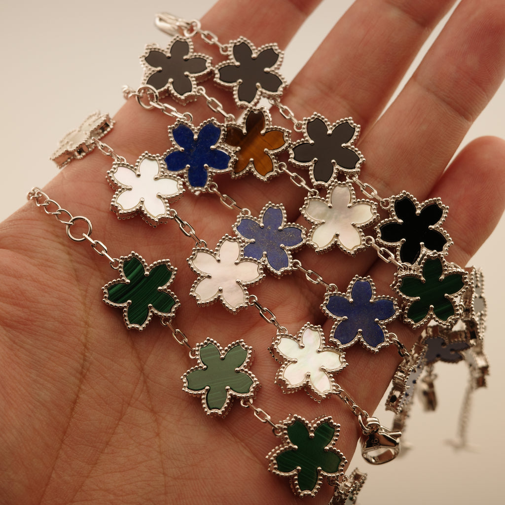 Multistone Sakura Motif Bracelet [.925 Sterling Silver]