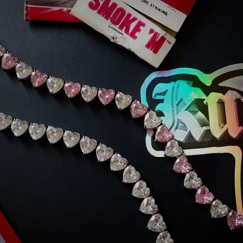 Pink/White Heart Tennis Bracelet (Stainless Steel)