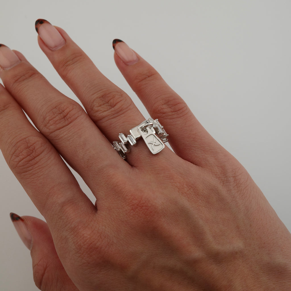 Baguette Zipper Ring (.925 Sterling Silver)
