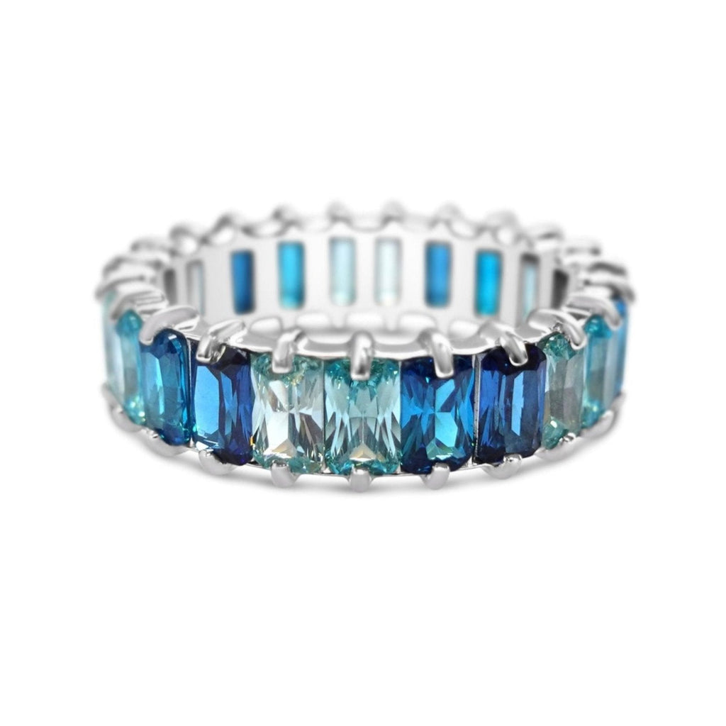 6mm Aqua Baguette Eternity Ring (Stainless Steel)