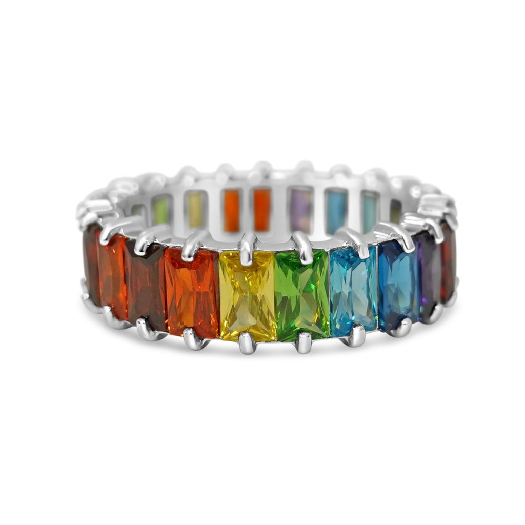 6mm Rainbow Baguette Eternity Ring (Stainless Steel)