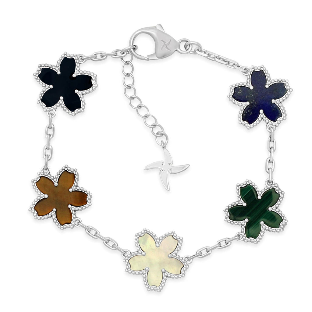 Multistone Sakura Motif Bracelet [.925 Sterling Silver]