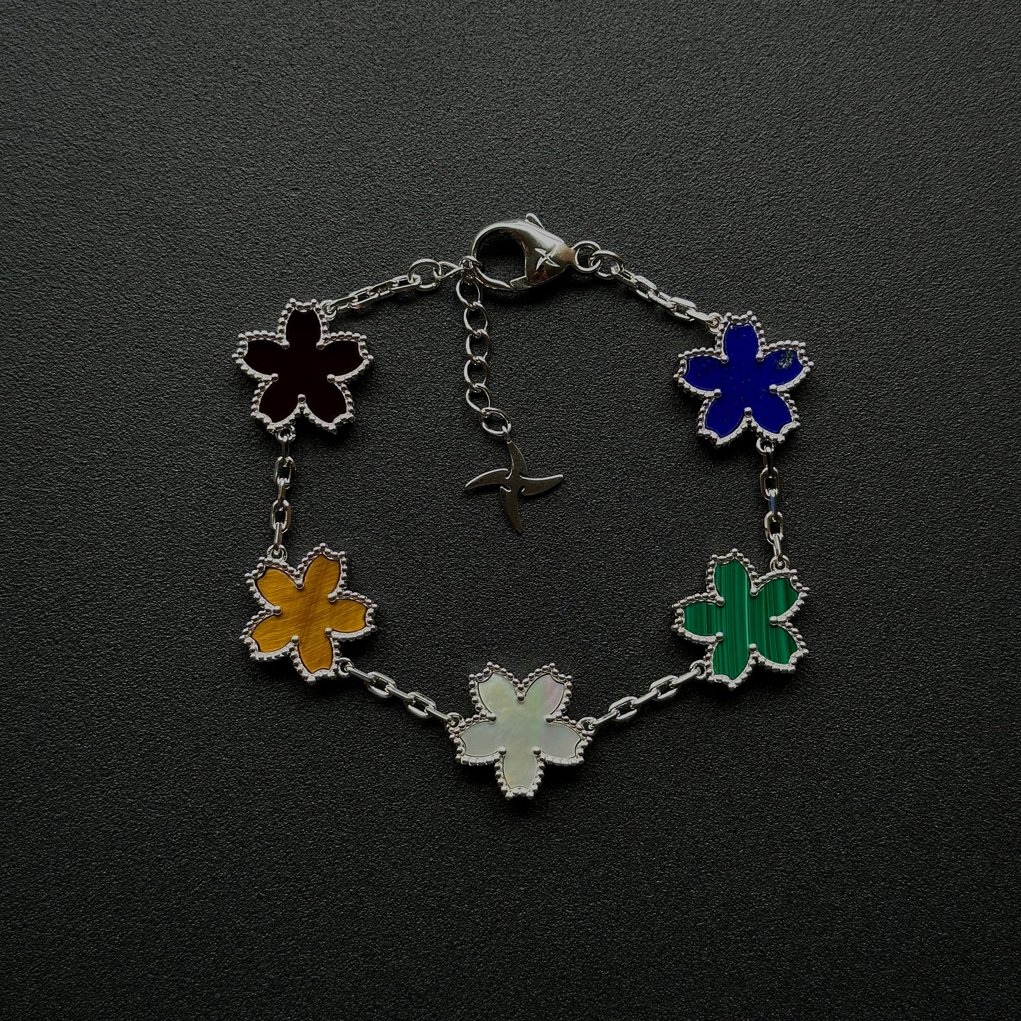 Multistone Sakura Motif Bracelet [.925 Sterling Silver] – Kuyashii