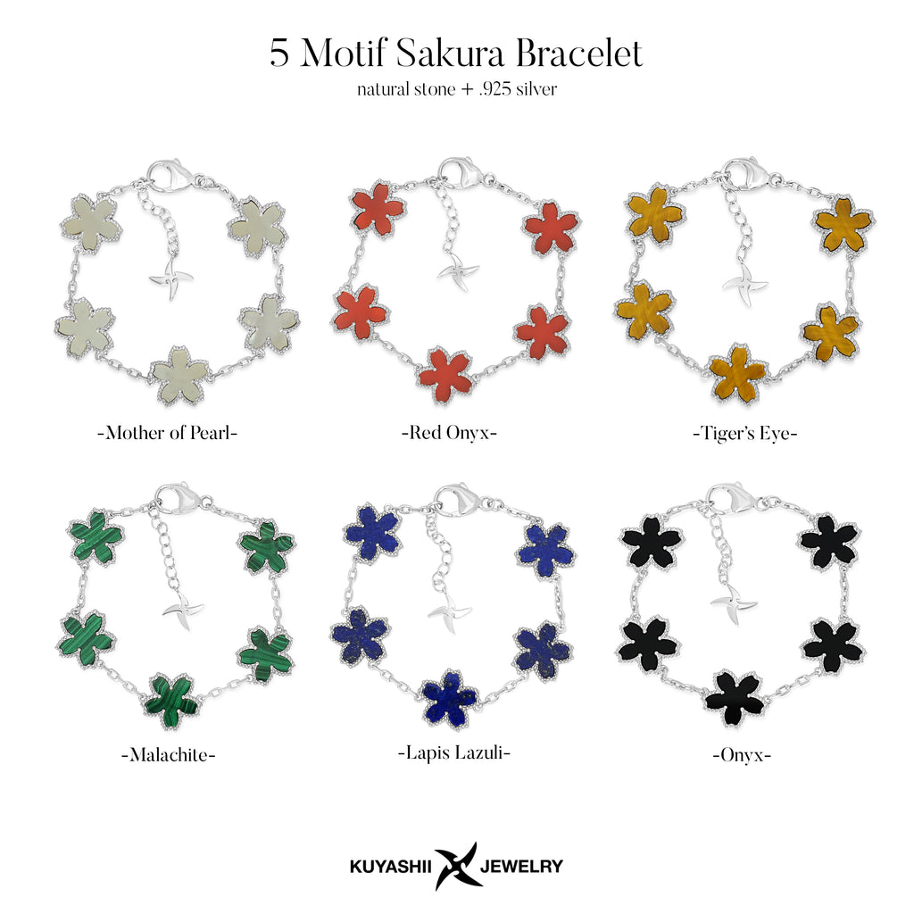 Sakura 5 Motif Bracelet (Black Onyx)