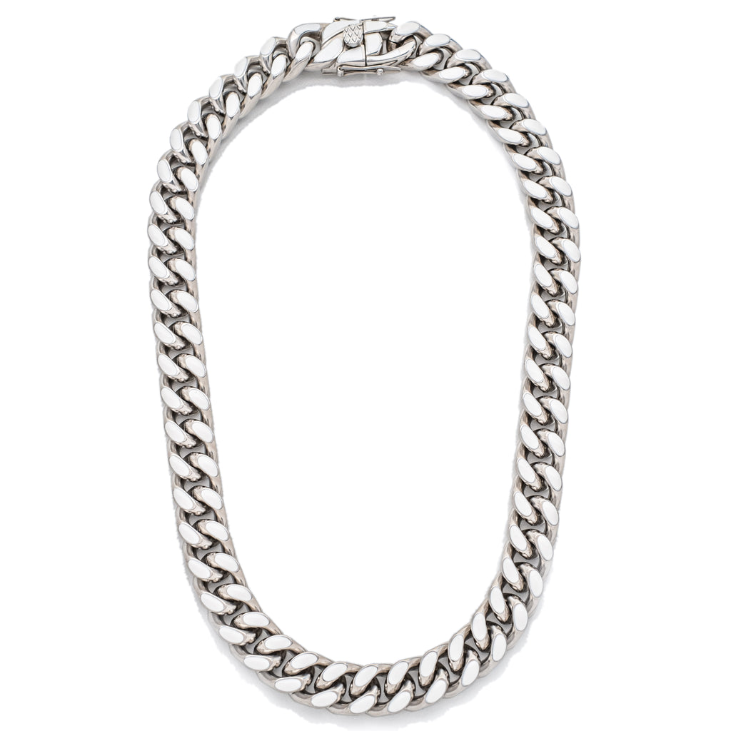 13mm Bright White Enamel Cuban Chain (Stainless Steel)