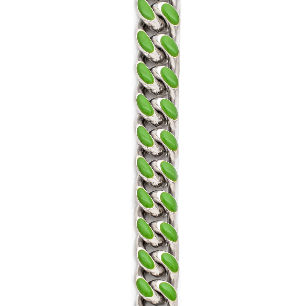 13mm Slime Green Enamel Cuban Bracelet (Stainless Steel)