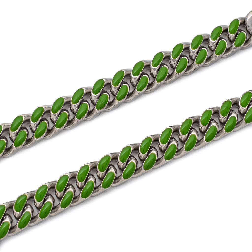 13mm Slime Green Enamel Cuban Chain (Stainless Steel)