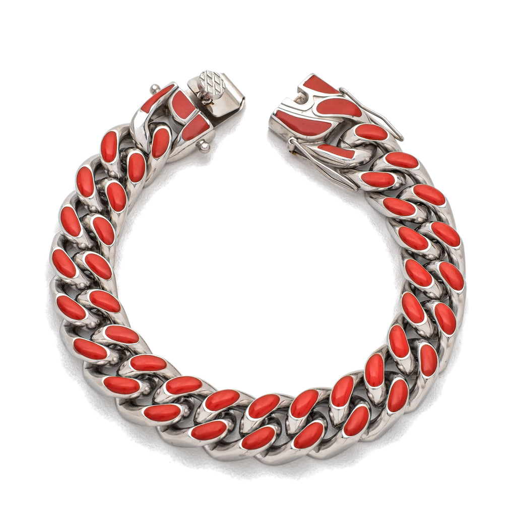 13mm Fire Red Enamel Cuban Bracelet (Stainless Steel)