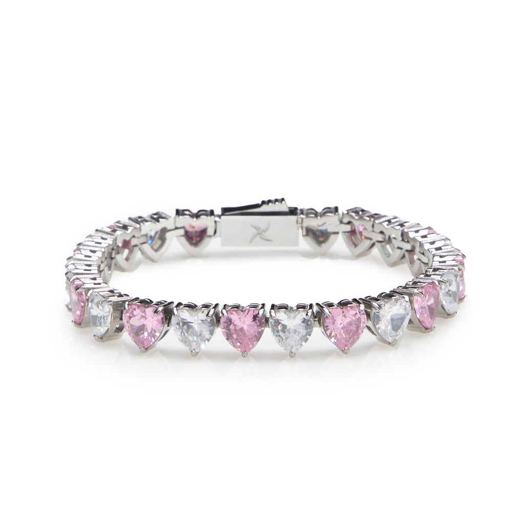 Pink/White Heart Tennis Bracelet (Stainless Steel)