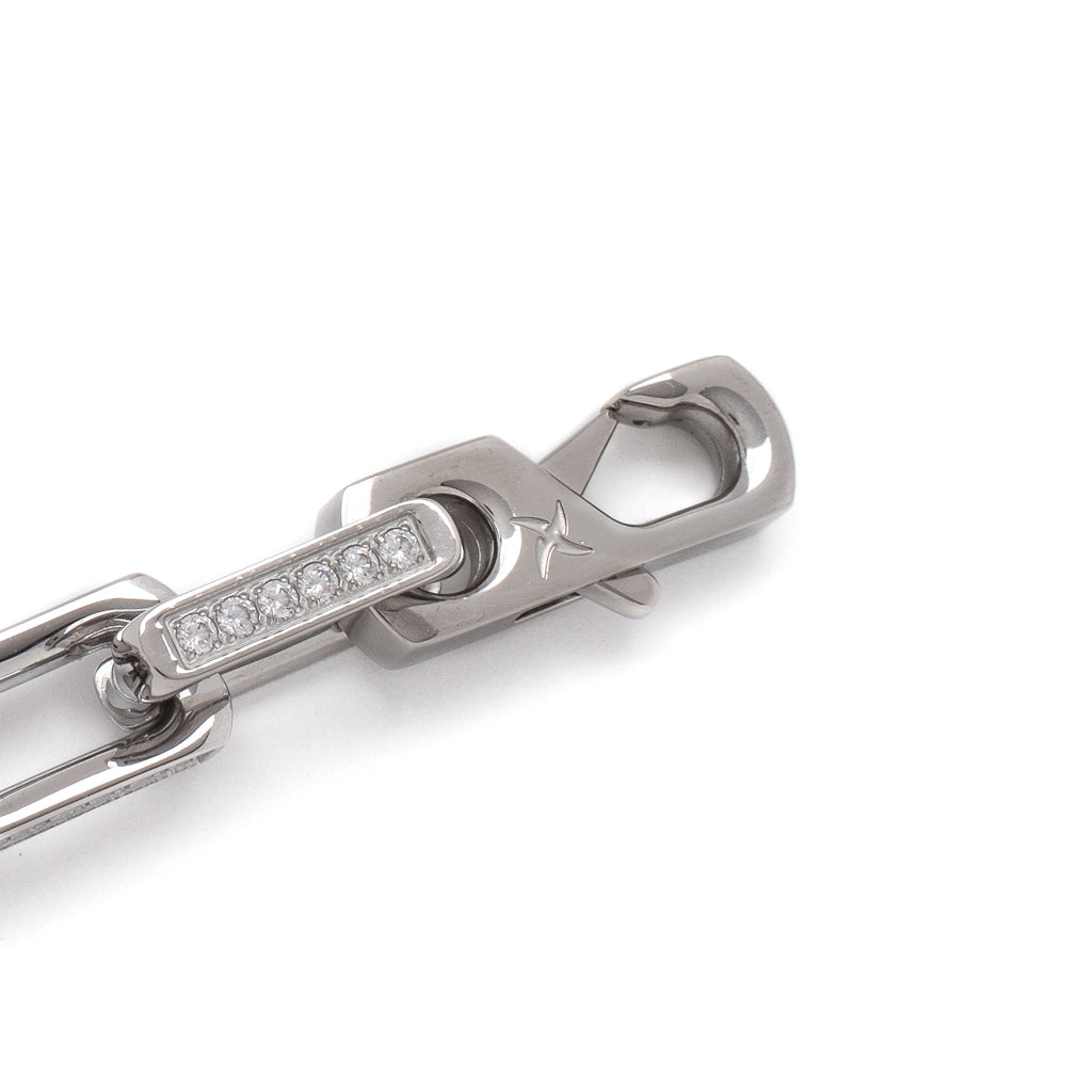 9mm Iced Rectangular Cable Link Bracelet (18K White Gold/Stainless Steel)