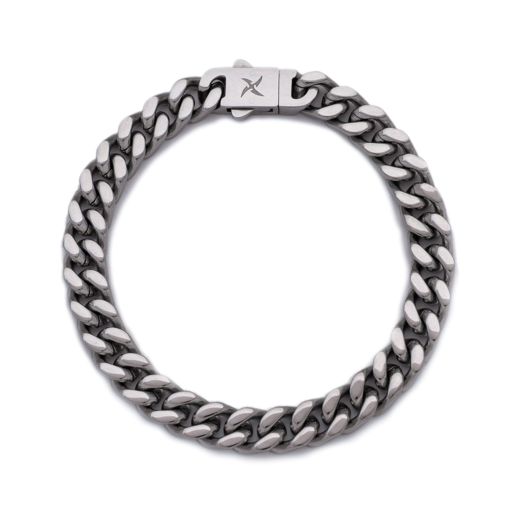 7mm Iced Clasp Cuban Bracelet (18K White Gold/Stainless Steel)