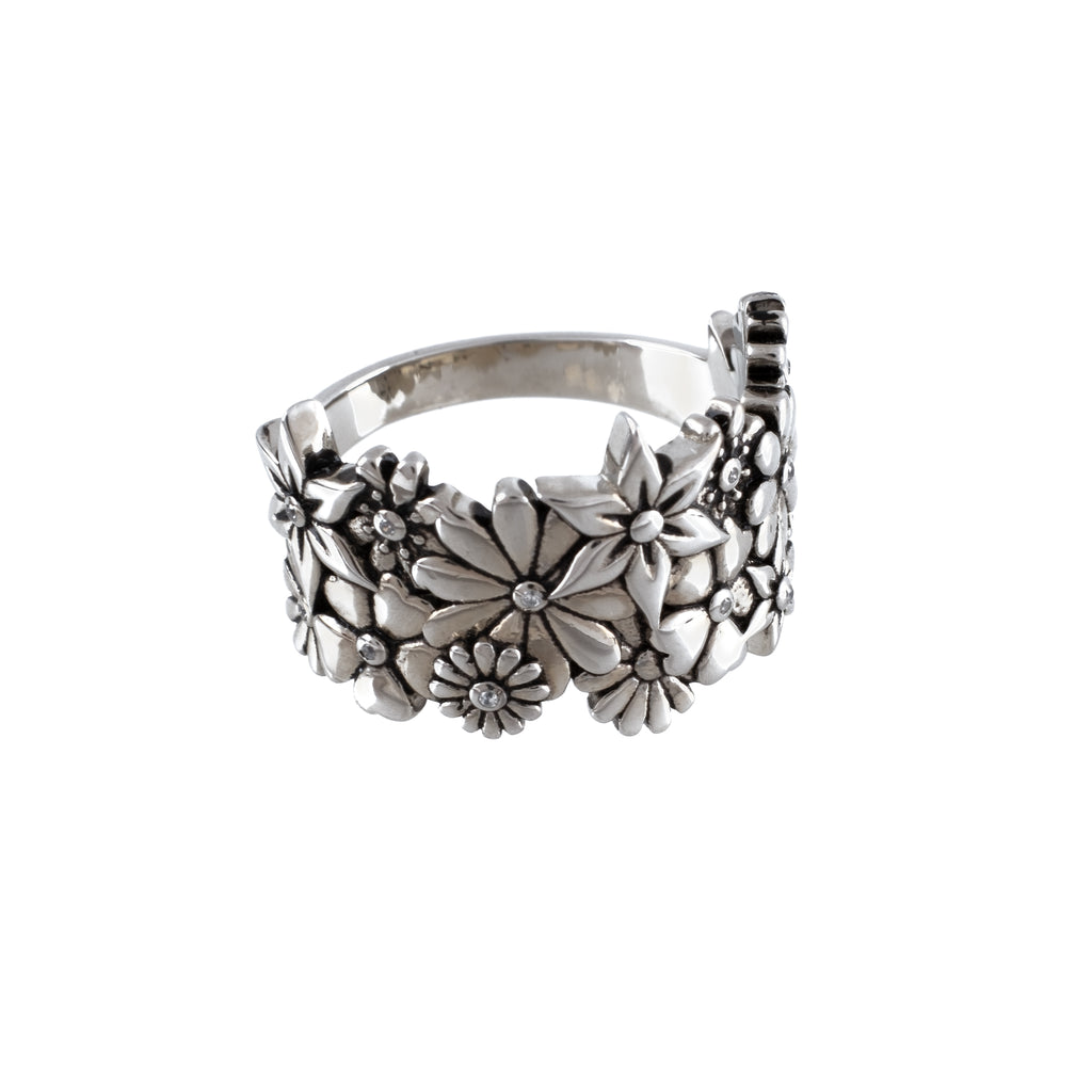Blackened Flower Power Ring (.925 Sterling Silver)