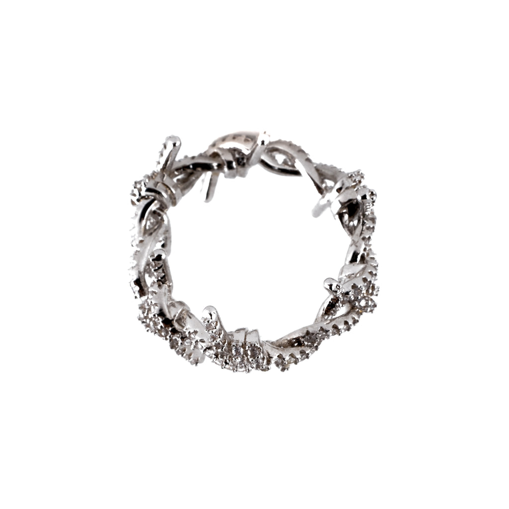 Iced Out Barbed Wire Ring (.925 Sterling Silver)